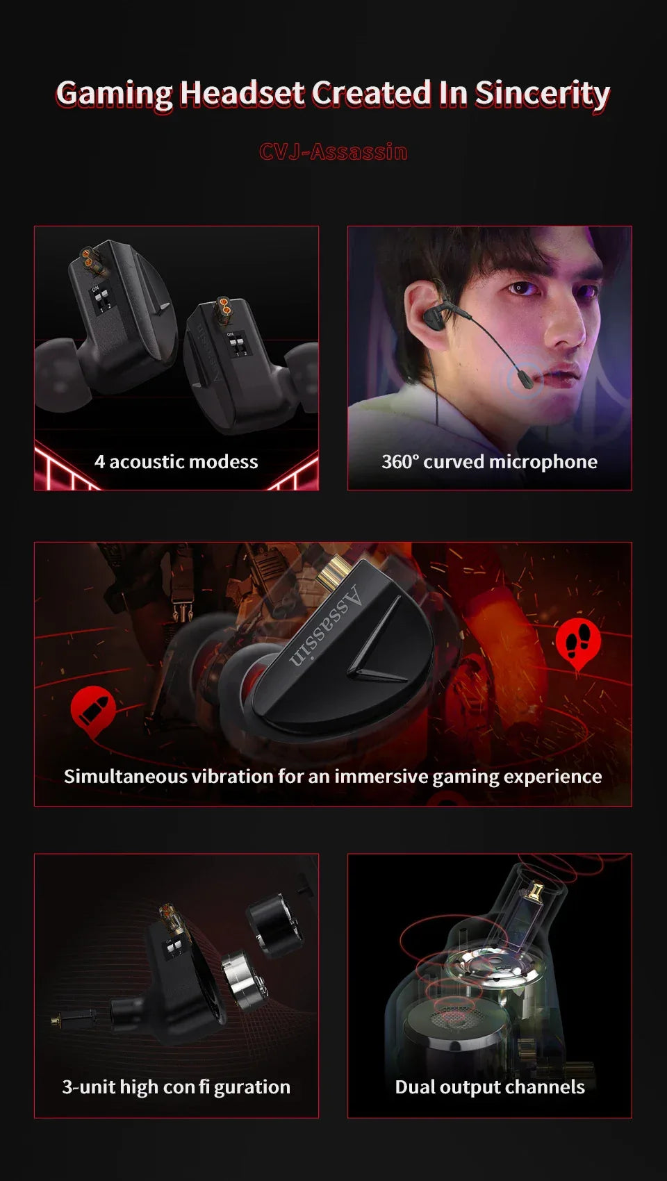 Tidesmit Gaming Earphones 1BA+1DD Dual Driver Wired In-Ear HiFi Assassin Tidesmit