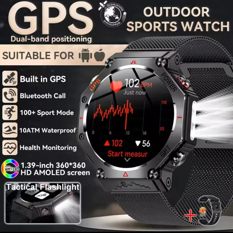 Military Smart Watch T-Rex 3 Bulit-in GPS Compass Altimeter Barometric 10ATM IP69K Waterproof AMOLED Bluetooth Call Smart watch