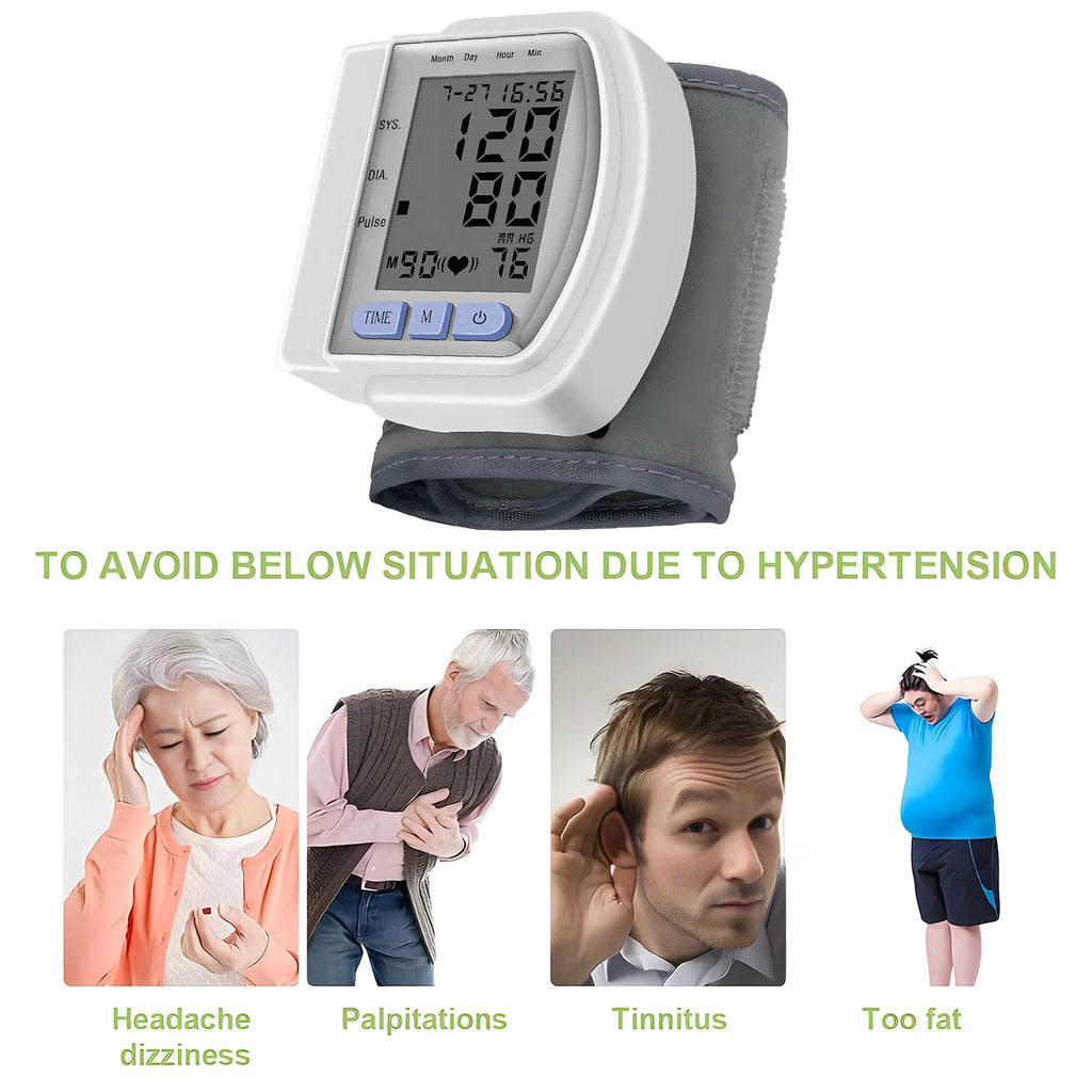 Wrist Blood Pressure Monitor Bp Monitor Large LCD Display Blood Pressure Machine Adjustable Wrist Cuff