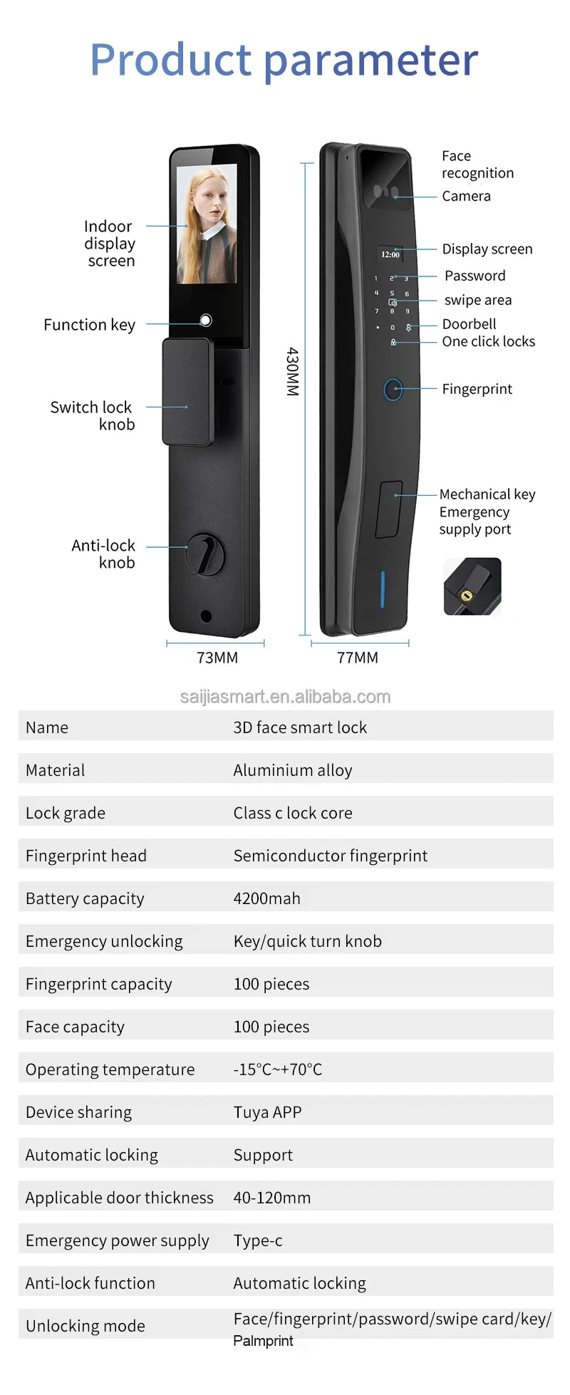 Smart Electronic Door Lock Password Automatic Biometric Fingerprint Lock For Home Security Tuya Smart Door Lock With Camera