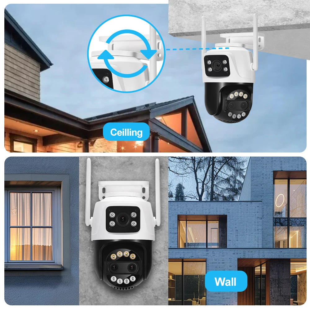 12MP PTZ WiFi IP Camera Dual Lens 2.8mm -12mm 8X Zoom 4K Outdoor AI Human Tracking CCTV Audio Home Security Surveillance Camera