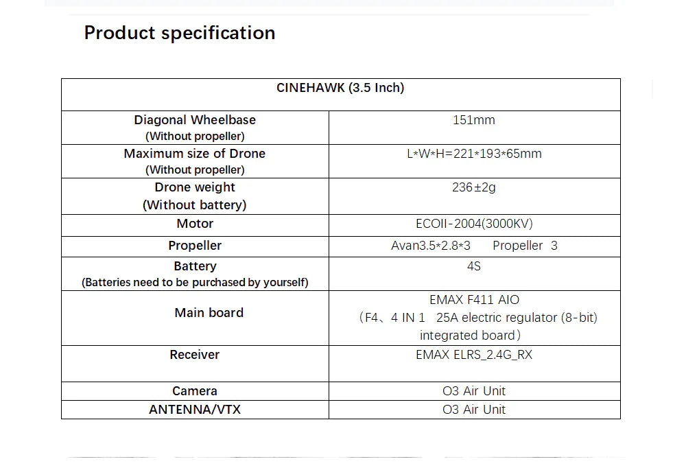 Cinehawk 3.5 Inch 4K FPV Drone with O3 Air Unit - Professional BNF System Tidesmit