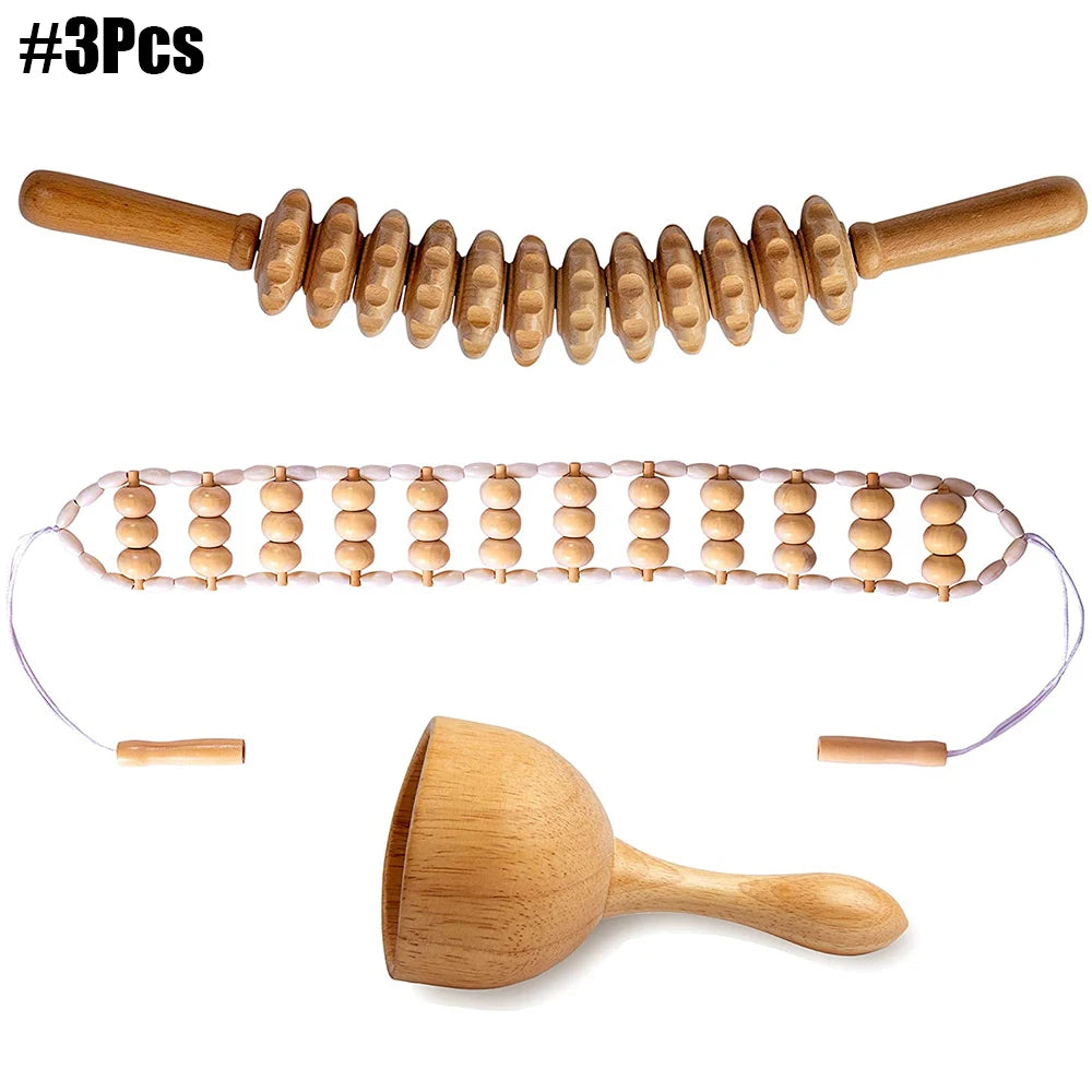 Wood Therapy Massage Tools for Body Contouring | 6 Piece Kit Relaxation Treatment 3Pcs 2 Tidesmit