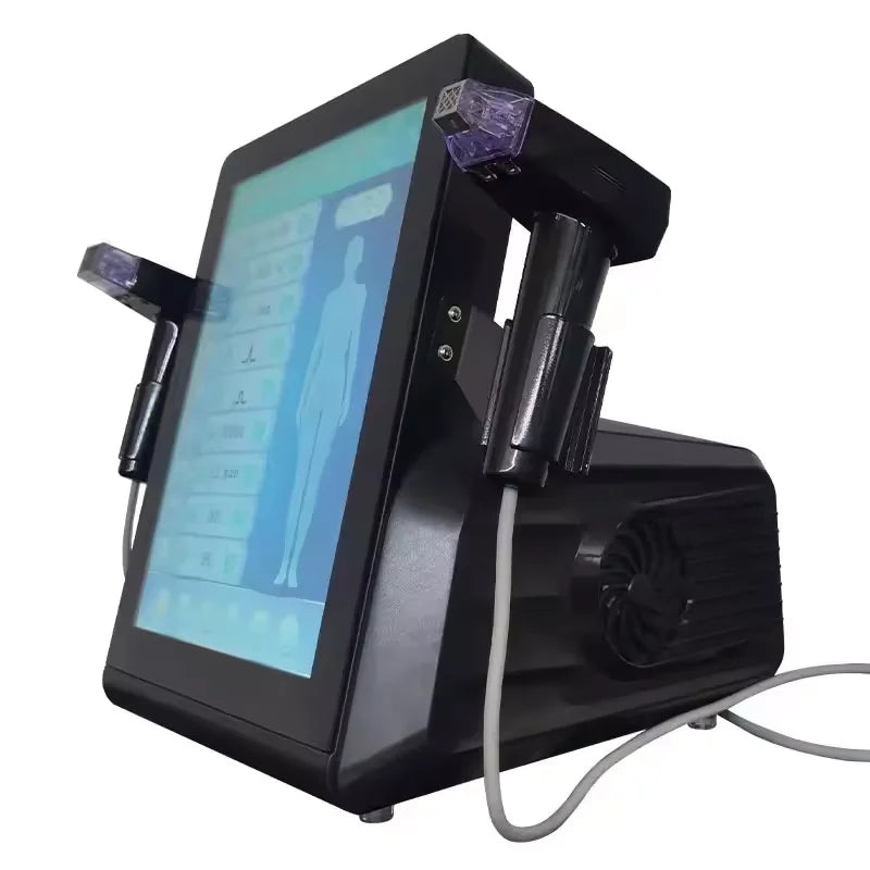 3-in-1 black professional facial beauty machine with touchscreen, dual crystallite wands for skin firming and care.