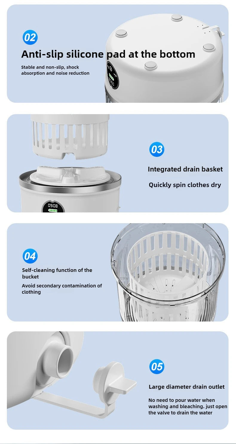 Tidesmit 3L portable mini washing machine for socks and underwear featuring a compact design with spin drying function