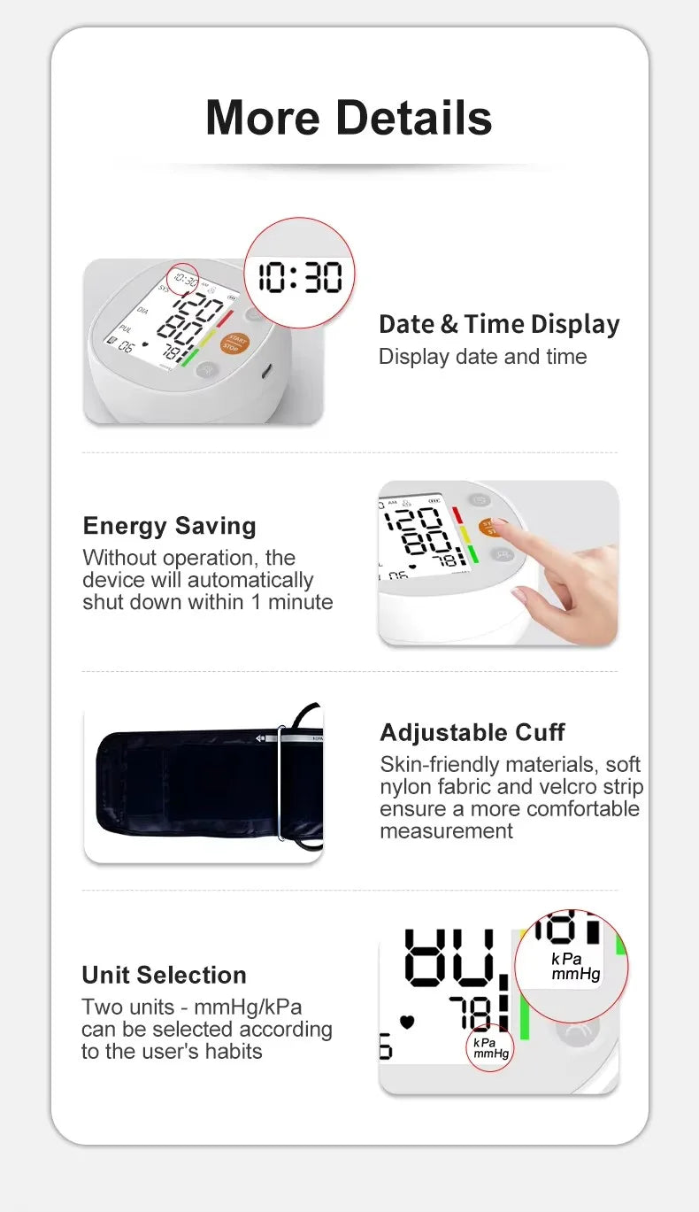 Round Upper Arm Blood Pressure Monitor Automatic Accurate Digital Medical BP Meter Sphygmomanometer for Elderly Home Use