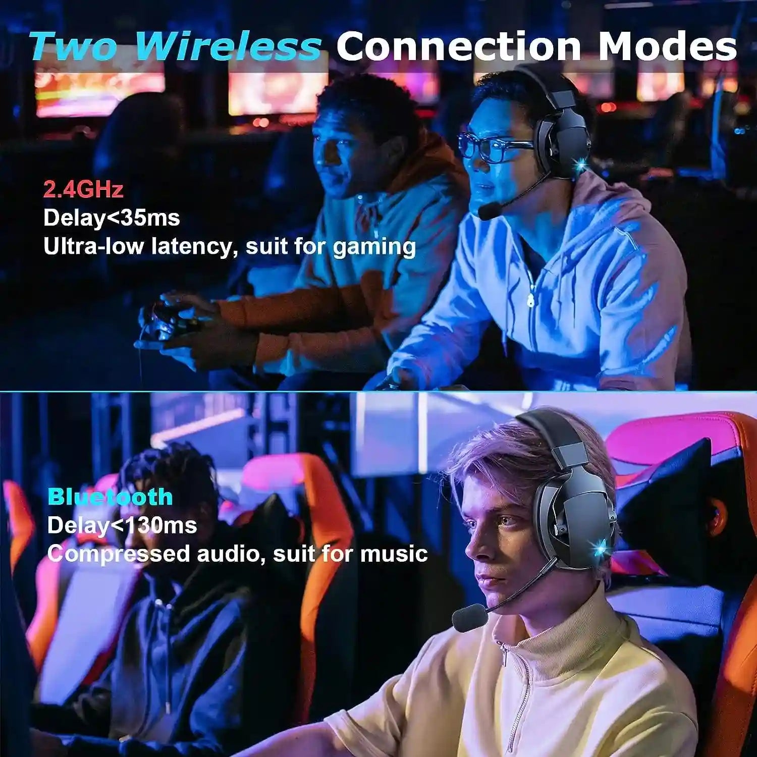 Tidesmit Wireless Gaming Headset with Mic - 3-Mode Low Latency Audio Tidesmit