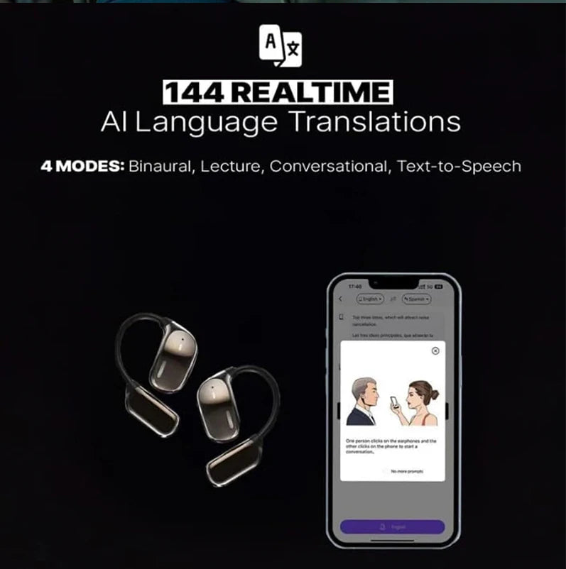 AI Translating Earbuds: 144-Language Real-Time Wireless Headphones - Black Tidesmit