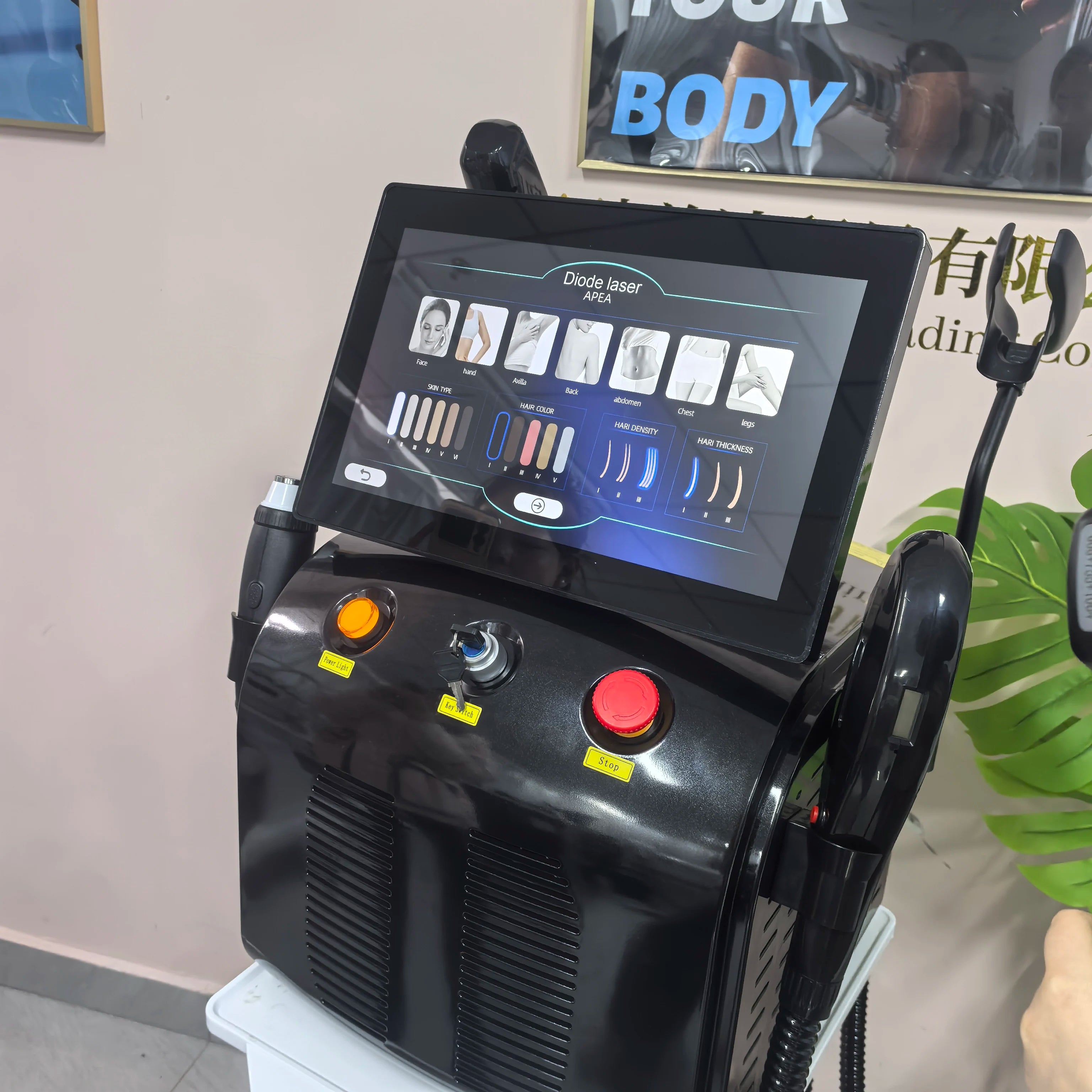 Tidesmit 4-in-1 4500W multifunctional diode laser and Pico RF machine featuring detailed skin rejuvenation handpieces
