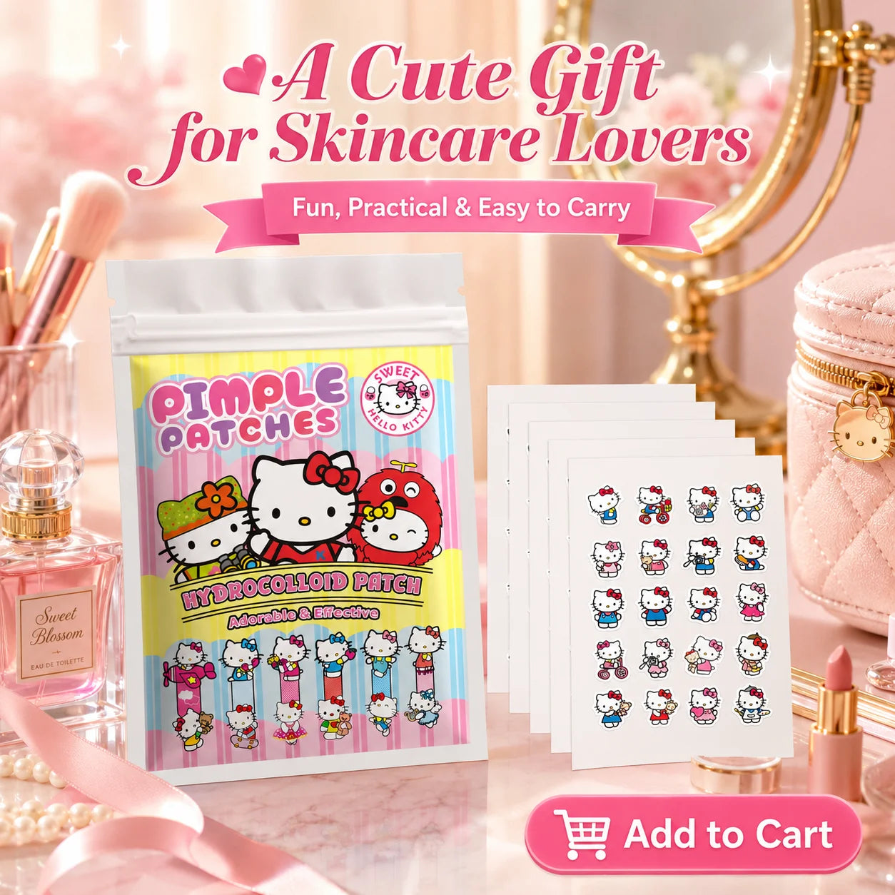 100PCS Hello Kitty Cute Face Stickers, Hydrocolloid Pimple Patches for Invisible Blemish Concealing