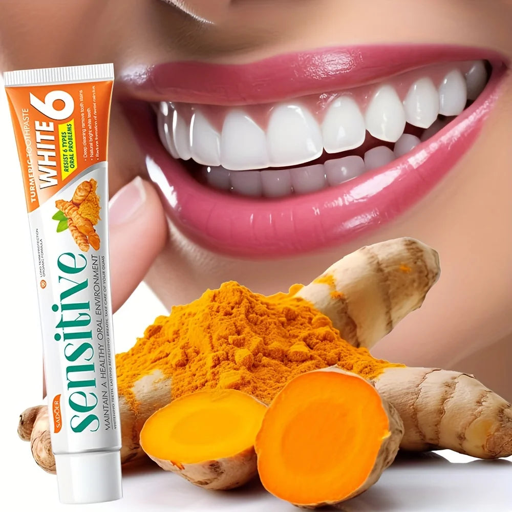 Tidesmit 100g turmeric toothpaste for natural teeth whitening, deep cleaning, and fresh breath.