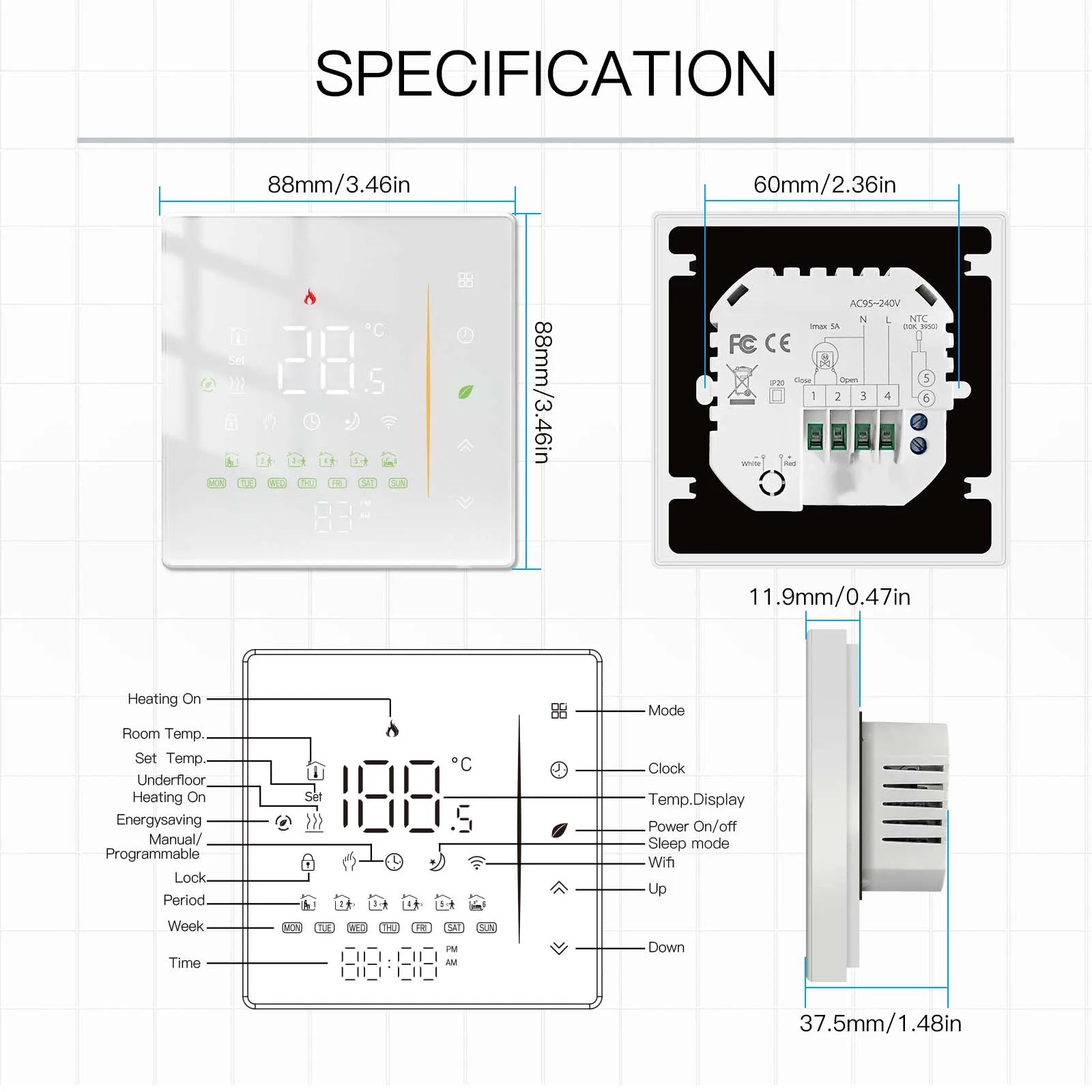 Zigbee Smart Thermostat for Floor Heating - App-Controlled Humidity Tidesmit