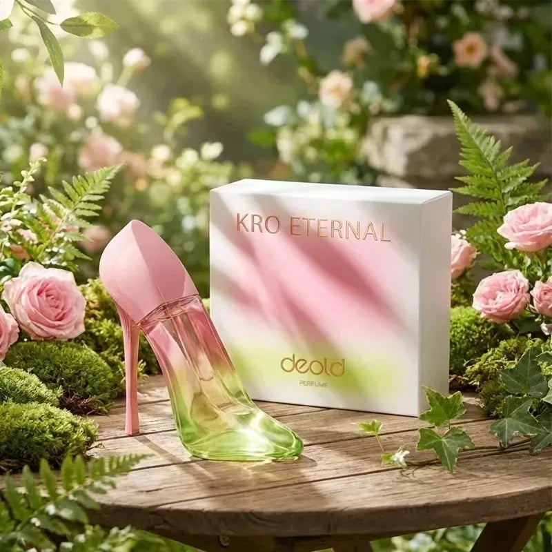 Deold Kro Eternal women’s 50ml luxury musk perfume, gradient high heel bottle, elegant long-lasting floral fragrance.