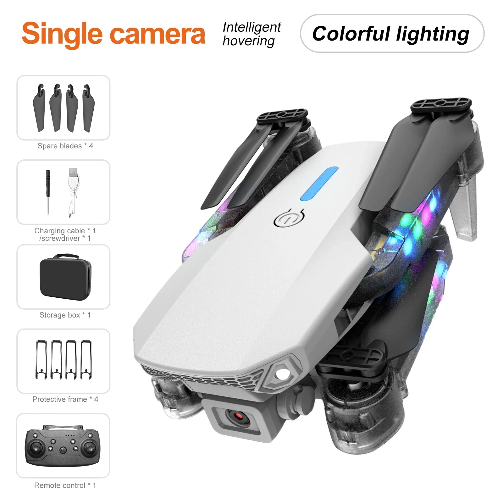 4K Camera Drone - Foldable RC Quadcopter with Obstacle Avoidance E88D Gray SingleC Tidesmit