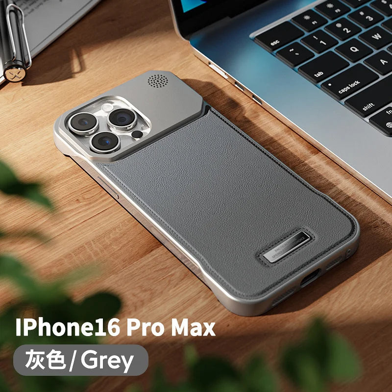 Magnetic Leather Aromatherapy Phone Case for iPhone 16 Pro - Slim Fit Grey Tidesmit