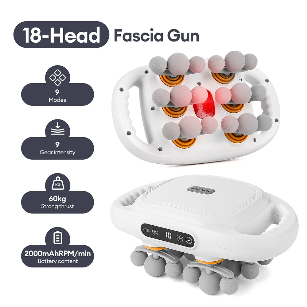 Deep Tissue Massage Gun with 99 Speed Settings and Heat Therapy Back Massage Instrument 18 head-white Tidesmit