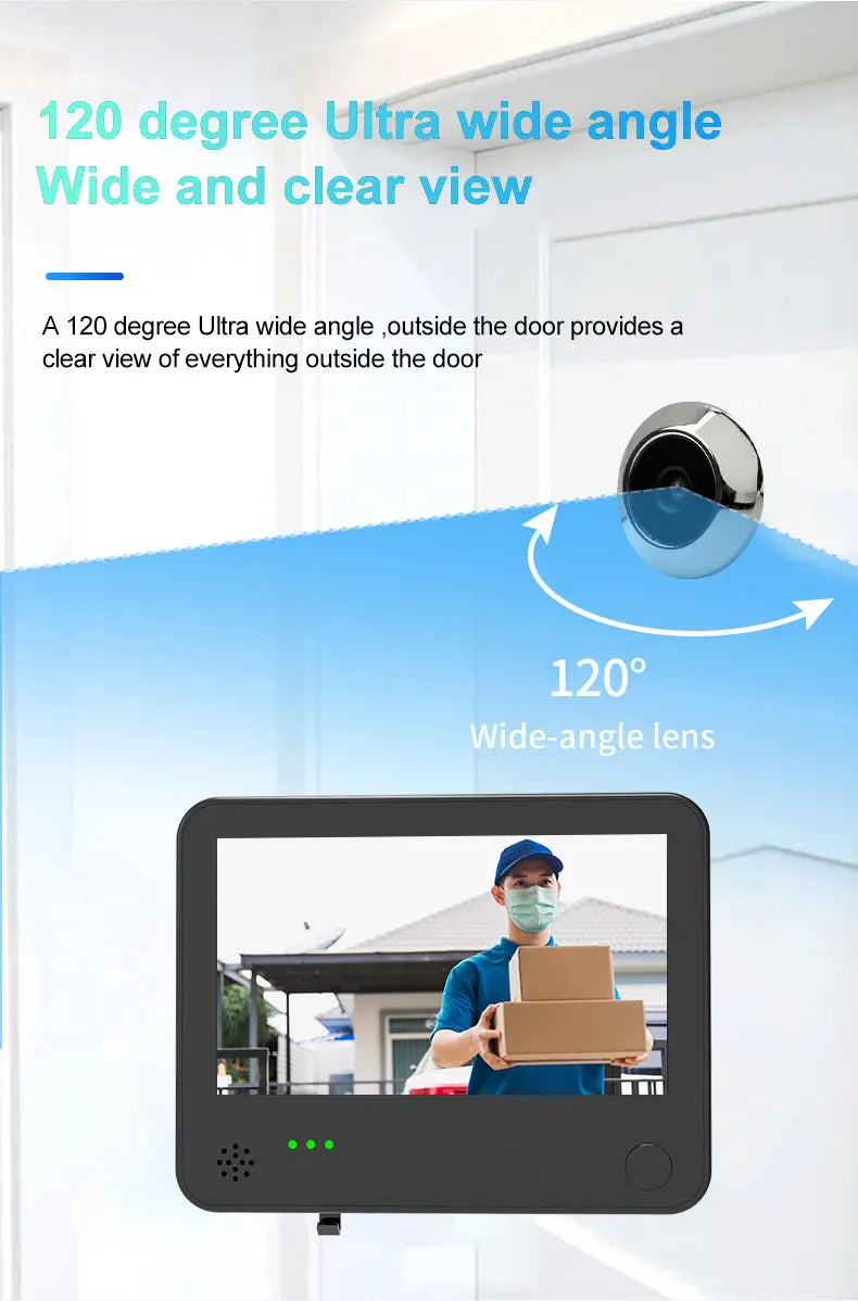 DANMINI 4.3'' Smart Door Peephole Camera WiFi Tuya Human Detection 6000mAh 120° 2KHD  3MP IPS HD Screen Remote Video Eye