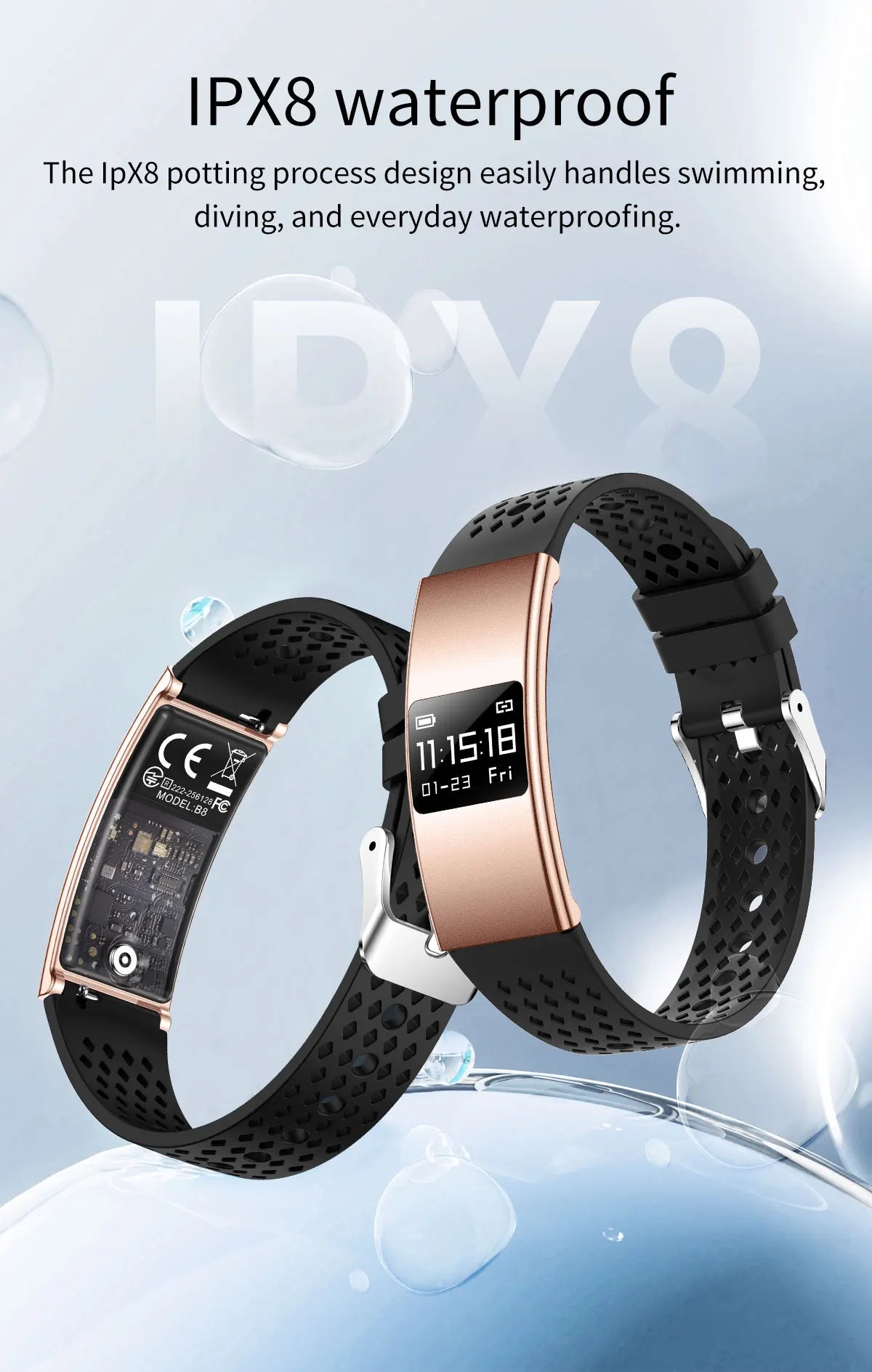 B9 3.5mm Ultra Thin Smart Bracelet Men Women IP68 Waterproof Call Reminder Fitness Sport Smart Band Lightweight Health Wristband