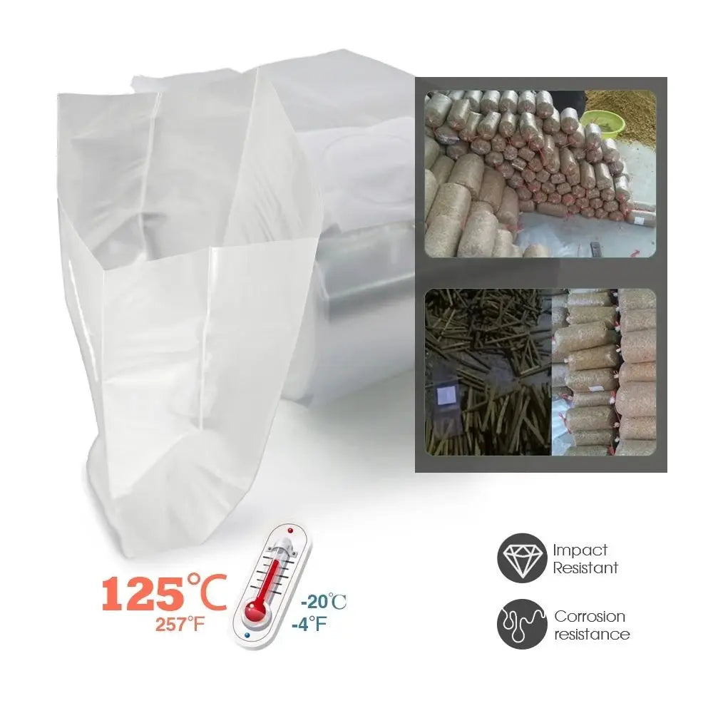 50pcs High Quality PP Mushroom Planting Bag 0.2um Filter Clear Mushroom Spawn Grow Bag Tissue Culture Bag Indoor Gardening