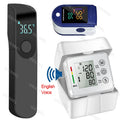 Wrist Blood Pressure Monitor LED English Voice Broadcast Tonometer BP Monitor Non Contact Infrared Medical Thermometer