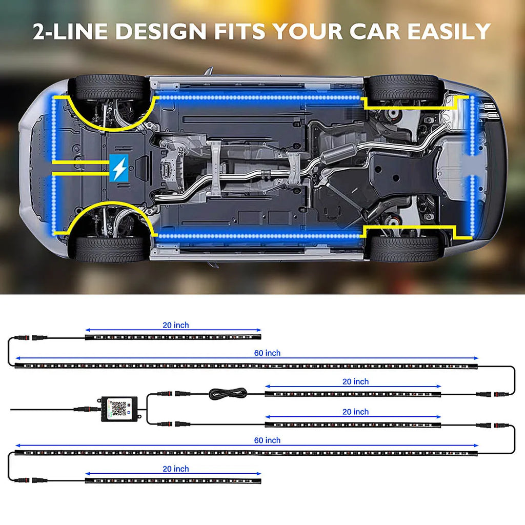 RGB LED Underglow Car Lights - App-Controlled Flowing Multi-Color 6pc Set Tidesmit