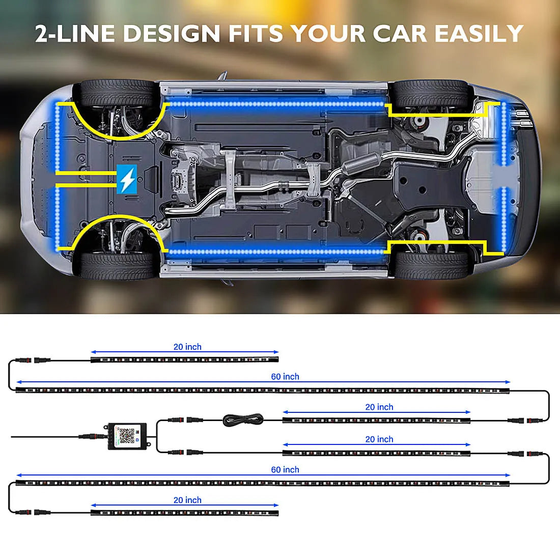 RGB LED Underglow Car Lights - App-Controlled Flowing Multi-Color 6pc Set Tidesmit