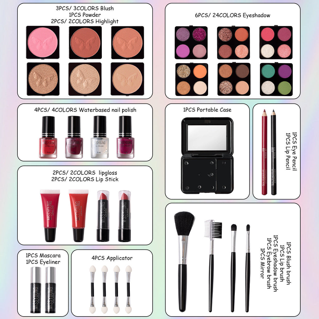 Fashion Streamer Silvery Professional Travel Case: Includes eyeshadow and blush, lipstick, mascara, eyeliner, foundation, brush, etc. -Instant freshness from gym to office, easy and stylish travel, gift for all girls, Gym Es Tidesmit