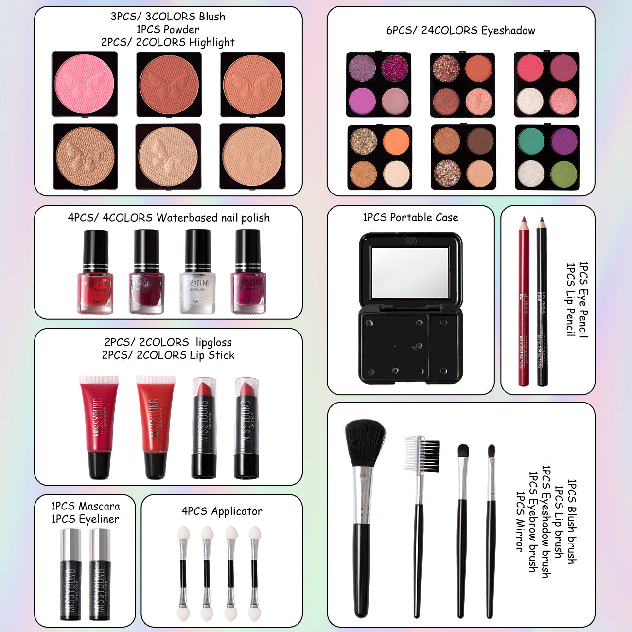 Fashion Streamer Silvery Professional Travel Case: Includes eyeshadow and blush, lipstick, mascara, eyeliner, foundation, brush, etc. -Instant freshness from gym to office, easy and stylish travel, gift for all girls, Gym Es Tidesmit