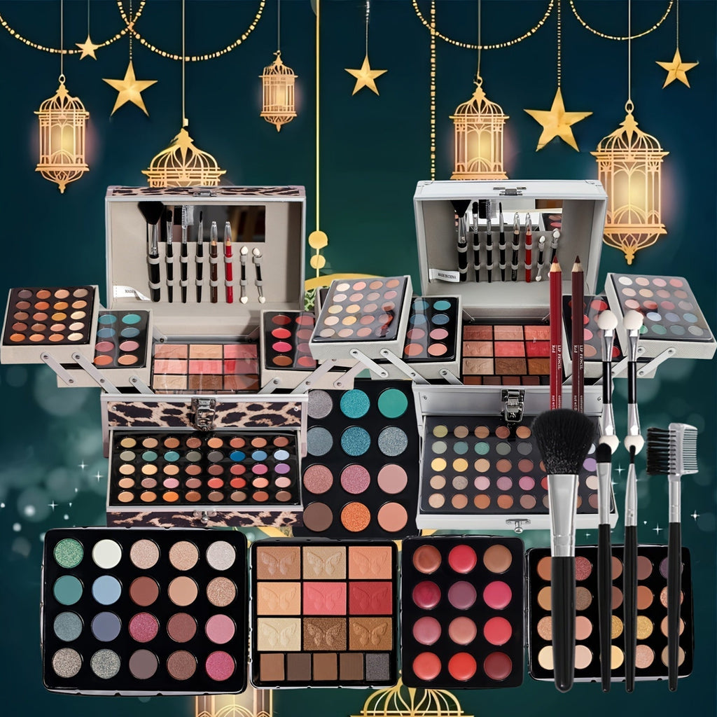 127pcs Portable Cosmetic Set | Leopard Print Gift Box with Lipstick, Eye Shadow, Highlight Powder, Rainbow Color Cosmetics, Includes Cosmetic Tools and Case, Ideal for Gifting Tidesmit