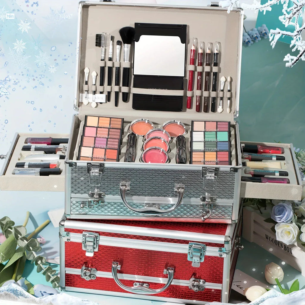 Professional Makeup Kit with Mirror - Portable Travel Set by Tidesmit Professional Makeup Kits Tidesmit