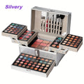 127pcs Portable Cosmetic Set | Leopard Print Gift Box with Lipstick, Eye Shadow, Highlight Powder, Rainbow Color Cosmetics, Includes Cosmetic Tools and Case, Ideal for Gifting Silvery Tidesmit