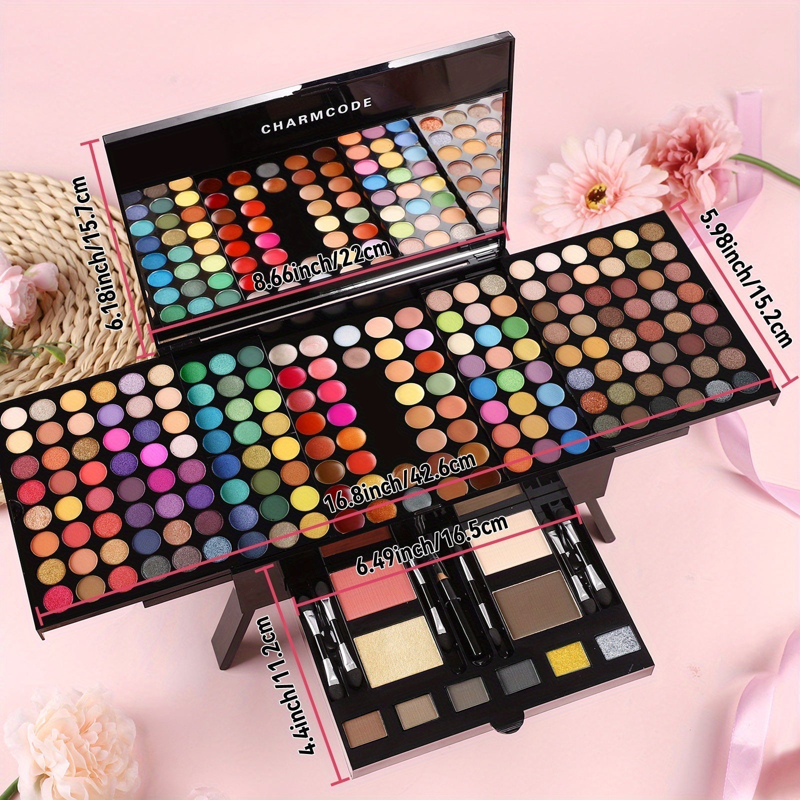 CHARMCODE 190 Colors All-in-One Makeup Palette Set with Eyeshadow, Blush, Concealer, Eyebrow & Eyeliner - 190-Color Professional Cosmetic Kit with Mirror, Brushes-like Applicators & Travel-Friendly Case - Complete Makeup Gift Tidesmit