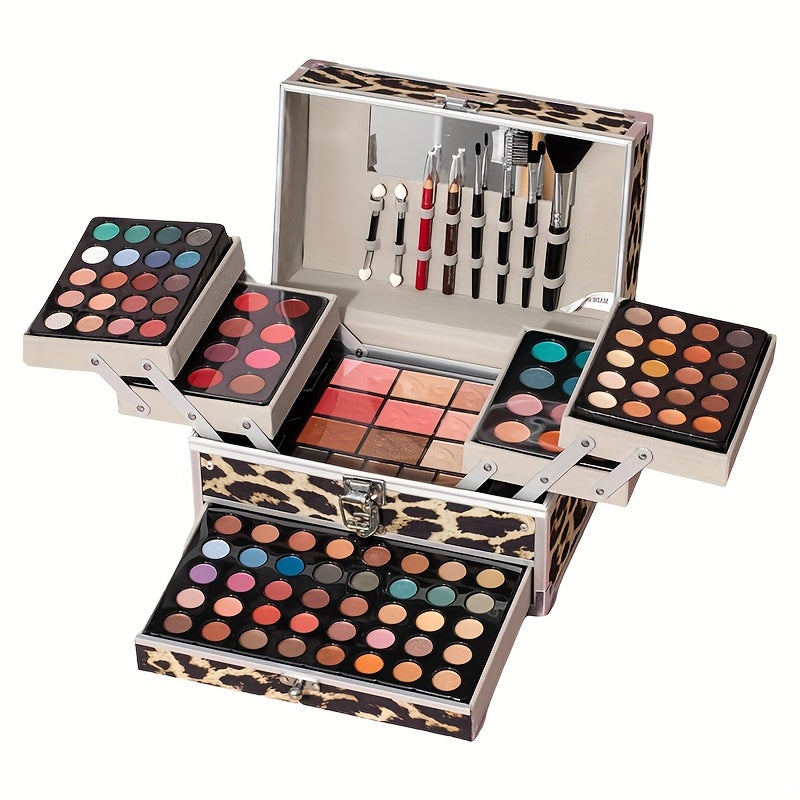 126pcs All-in-One Complete Makeup Kit with Rainbow Color Set, Tools & Case - Full-Size Lipstick, Eyeshadow, Highlighter Palette, Blending Brushes/Applicators for Beginners/Pros - Ideal Gift Box for & (One-Stop Makeup 【Leopard Print】 Tidesmit