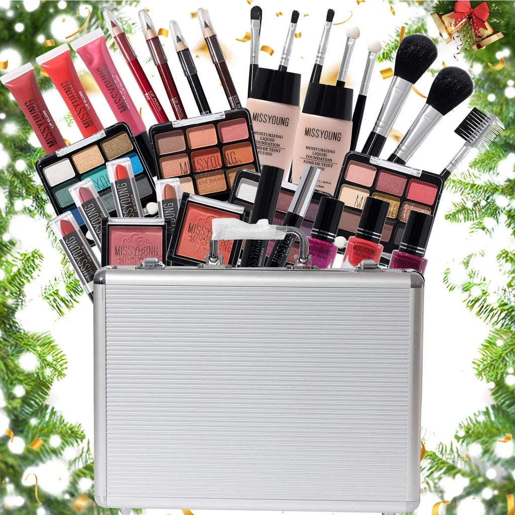 Professional Makeup Kit: 10-Piece Long-Lasting Beauty Set - Pink & Silvery Professional Makeup Kits Tidesmit
